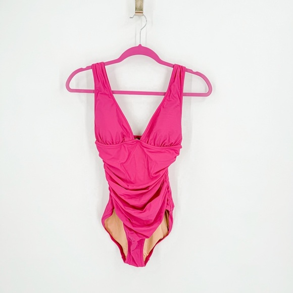 J. Crew Women's One Piece Swimsuit in Bright Pink - Picture 2 of 7